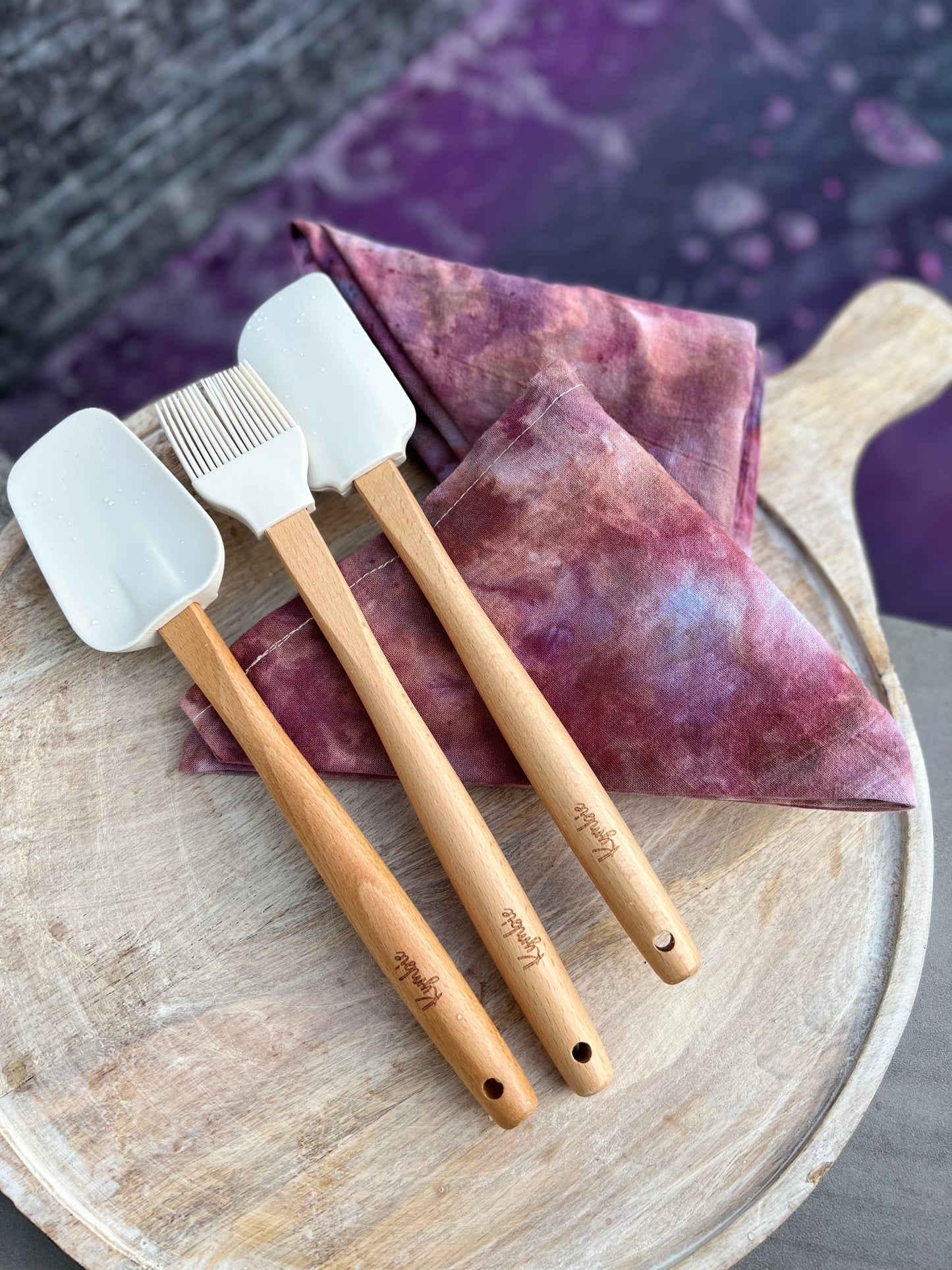 Bakerista x Vulcan + Ice Exclusive: Pair of Ice Dyed Kitchen Towels + 3-piece Neutral Aesthetic Spatula Set