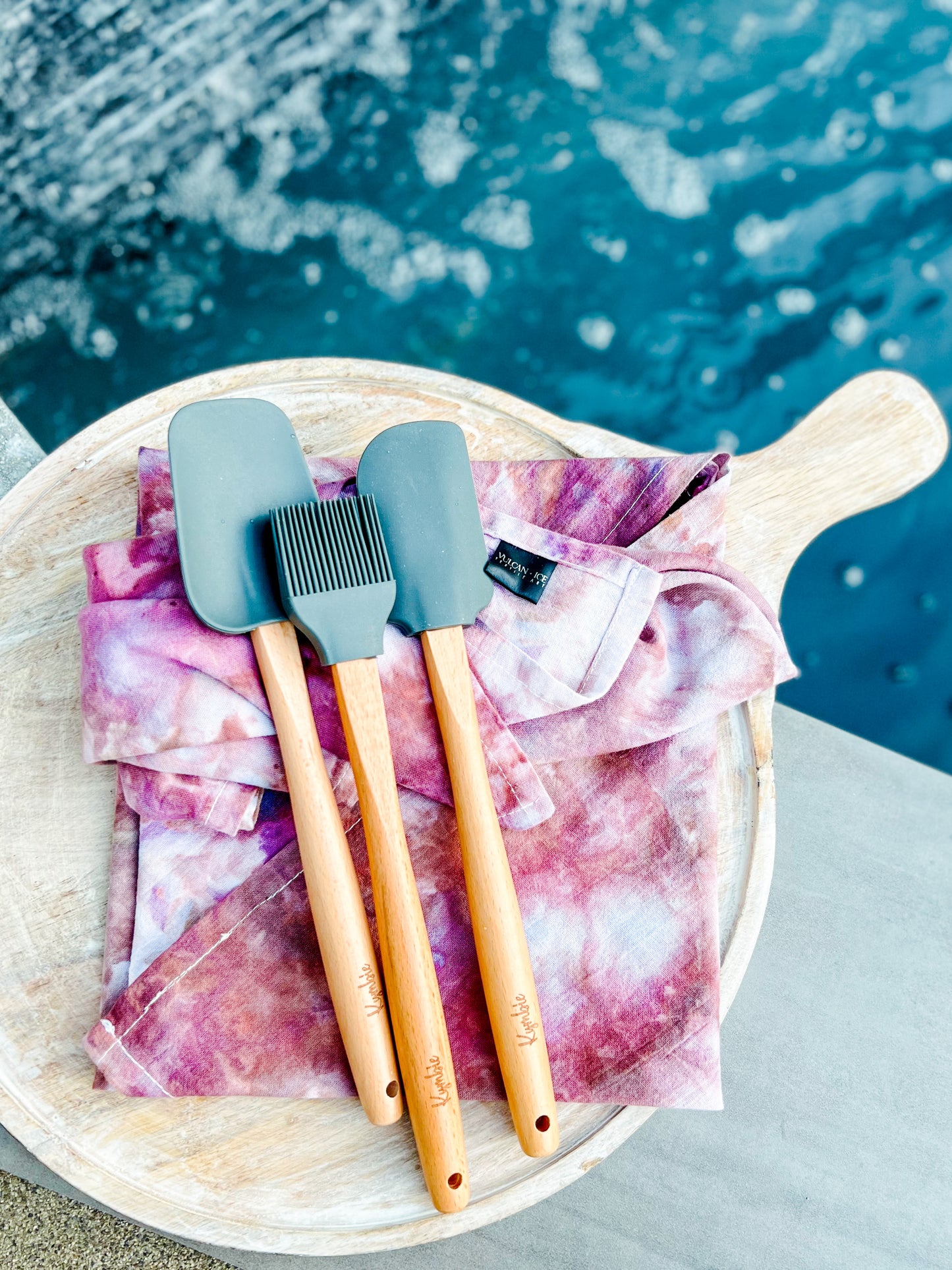 Bakerista x Vulcan + Ice Exclusive: Pair of Ice Dyed Kitchen Towels + 3-piece Neutral Aesthetic Spatula Set