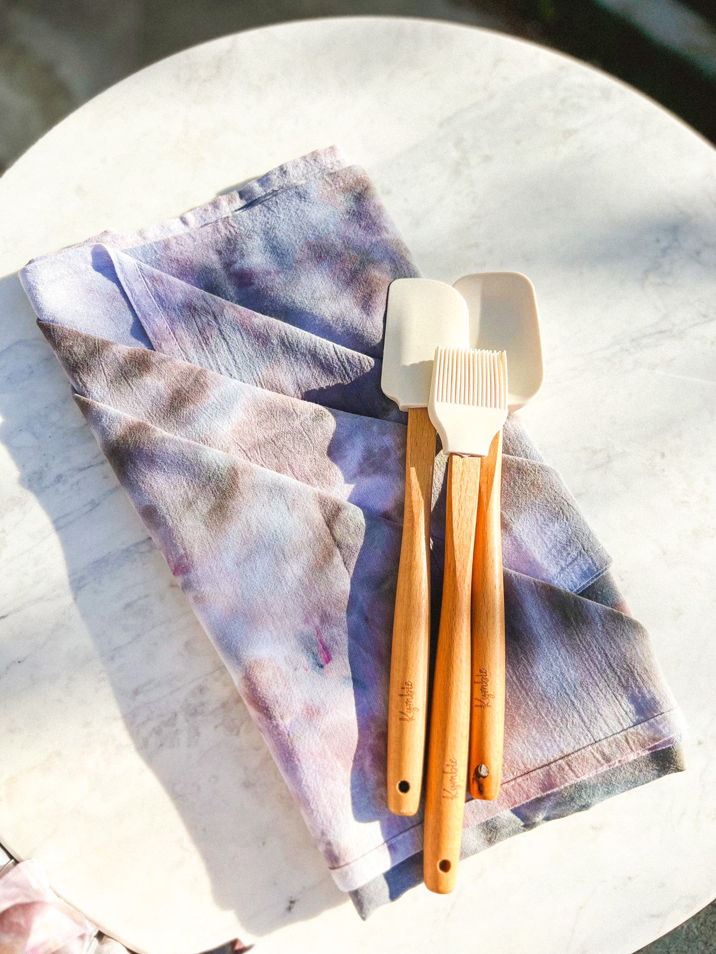 Bakerista x Vulcan + Ice Exclusive: Pair of Ice Dyed Kitchen Towels + 3-piece Neutral Aesthetic Spatula Set